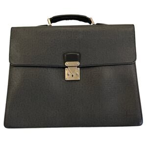 B42 LOUIS VUITTON Taiga Leather Serviette Robusto Briefcase Black 13"Hx16"Wx2"D